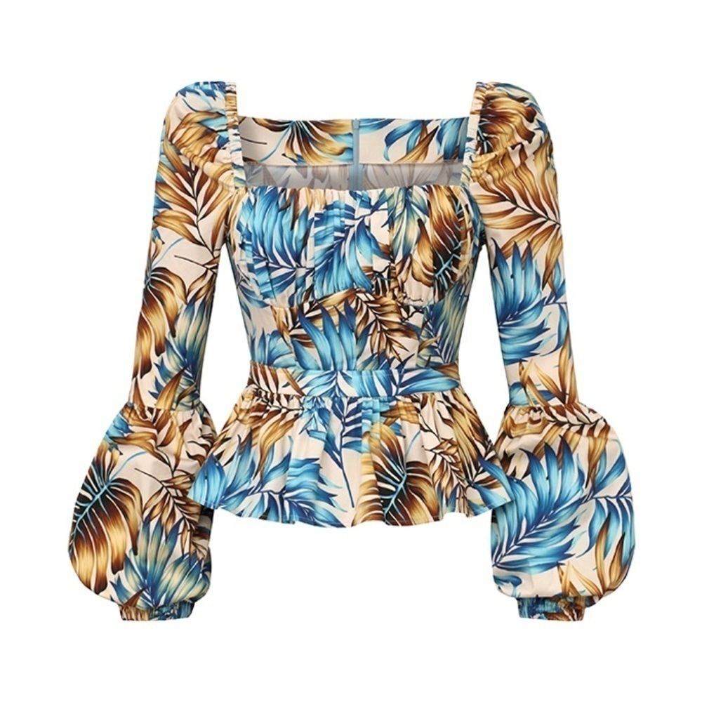 Autumn Adeigbo Catira Top Blue Palm Print Size 6 Ankara African NWT